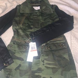 BCBG Gen Camo Jacket w/ faux leather sleeves